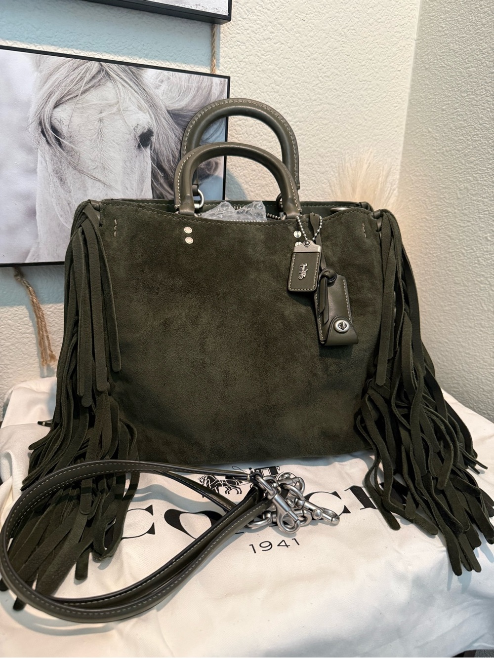 Coach Rogue 1941 Fringed Suede Fern Green
